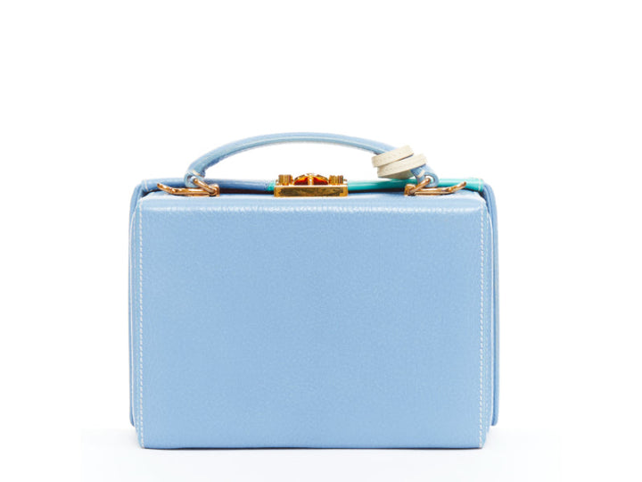 MARK CROSS Grace 18 blue multicolor calfskin patchwork crossbody vanity box bag