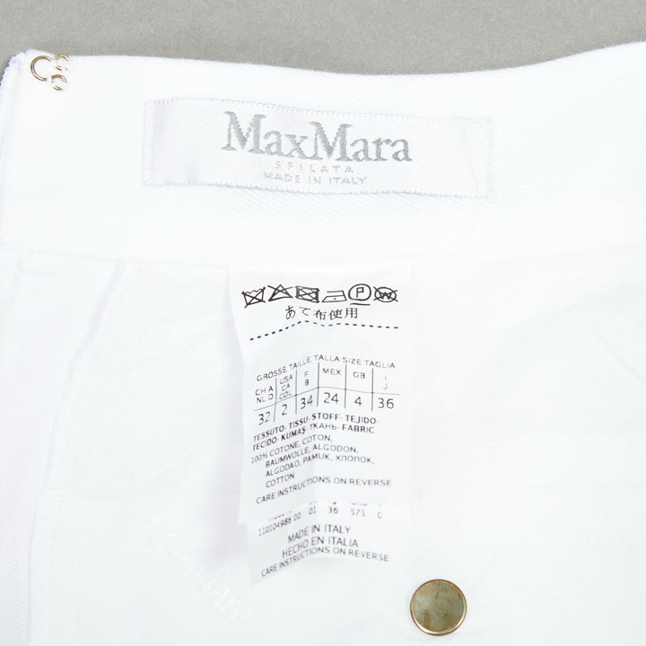 MAX MARA SFILATA white cotton asymmetric ruffles button skirt IT36 XXS