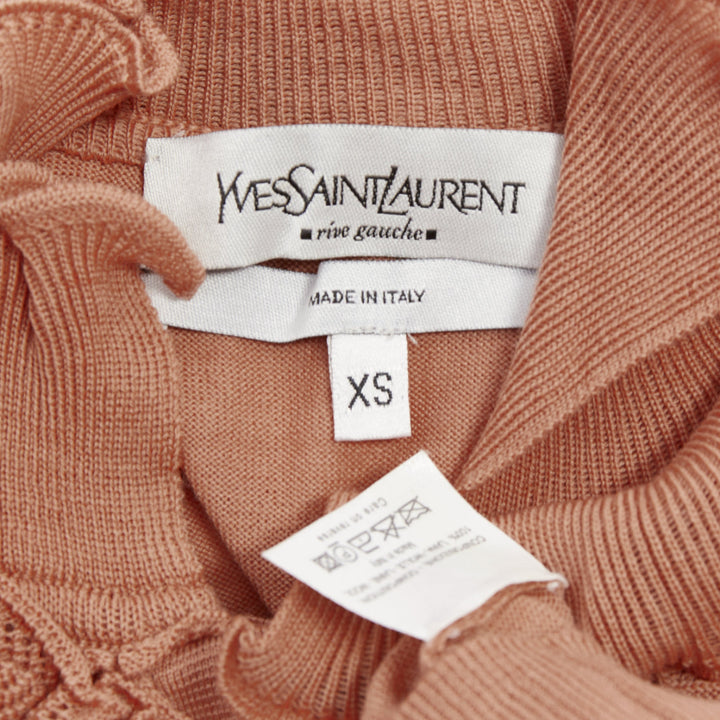 YVES SAINT LAURENT Rive Gauche beige wool ruffle tier cuff knit cardigan XS