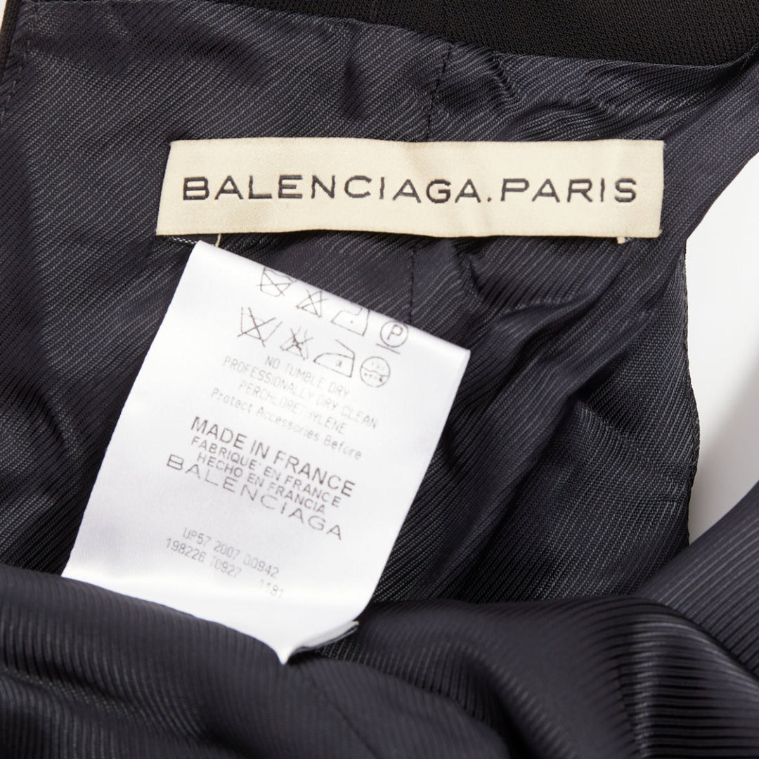 BALENCIAGA 2007 rope eyelet gathered neck black silk drop waist dress FR36 S