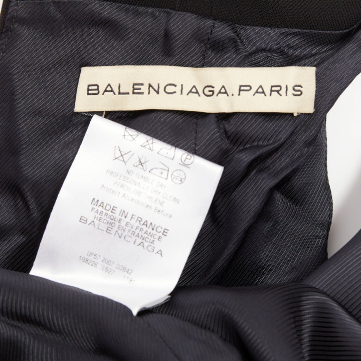 BALENCIAGA 2007 rope eyelet gathered neck black silk drop waist dress FR36 S