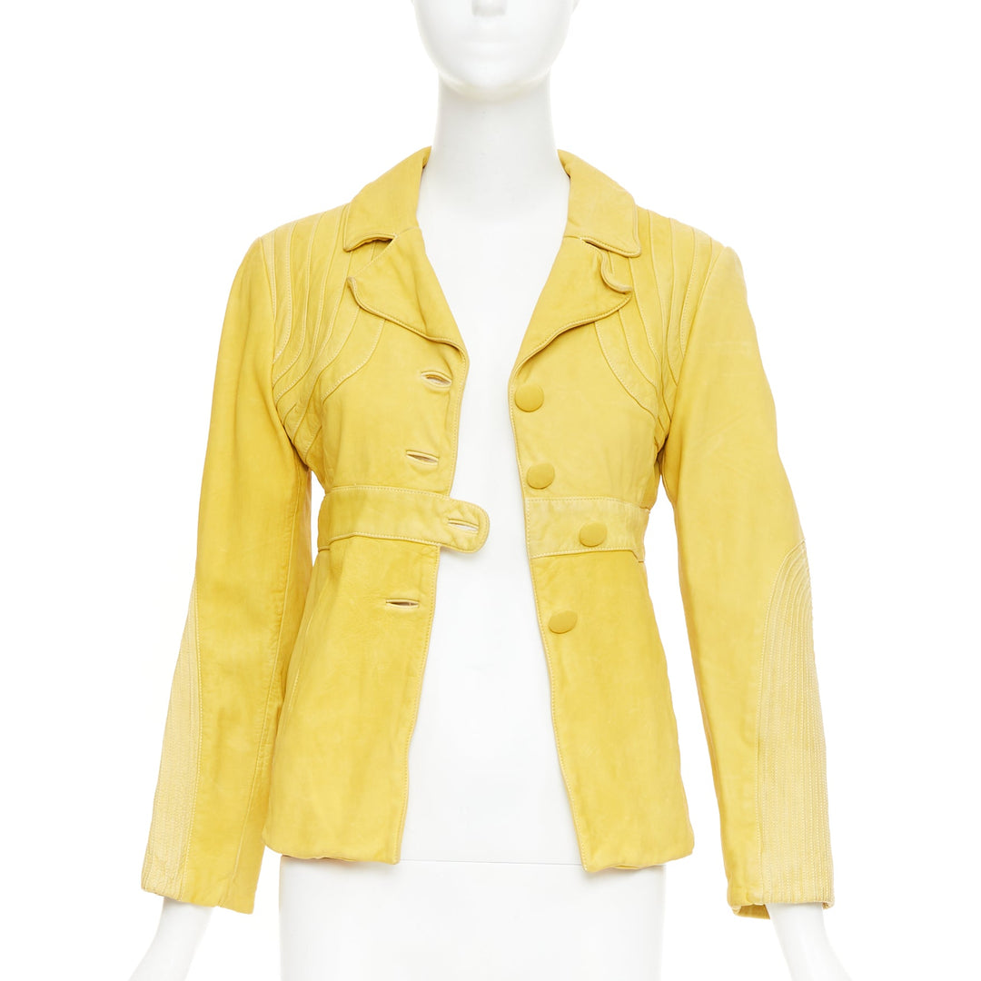 MARNI mustard yellow piped leather empire waist jacket IT38 XS