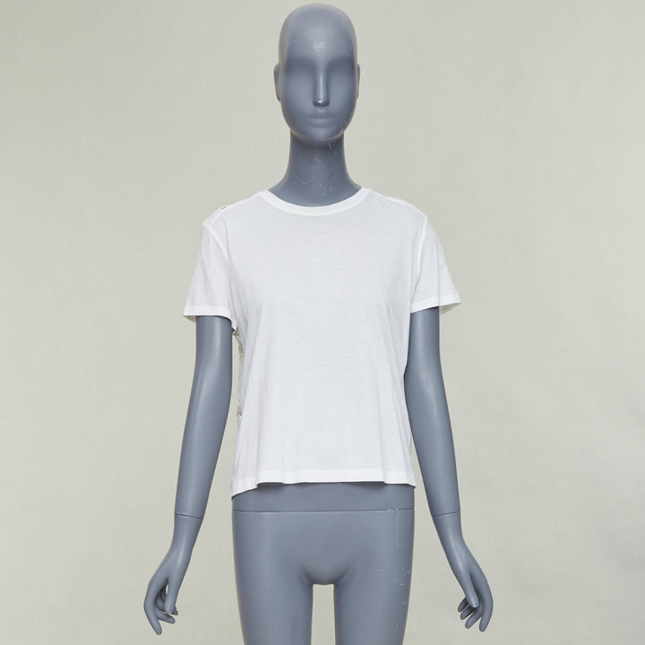 VALENTINO cream cotton intricate lace back sheer hi low tshirt S