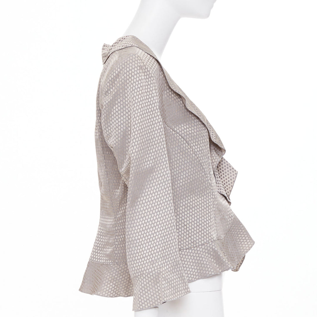 GIORGIO ARMANI grey honeycomb woven linen blend ruffle cropped jacket IT46 L