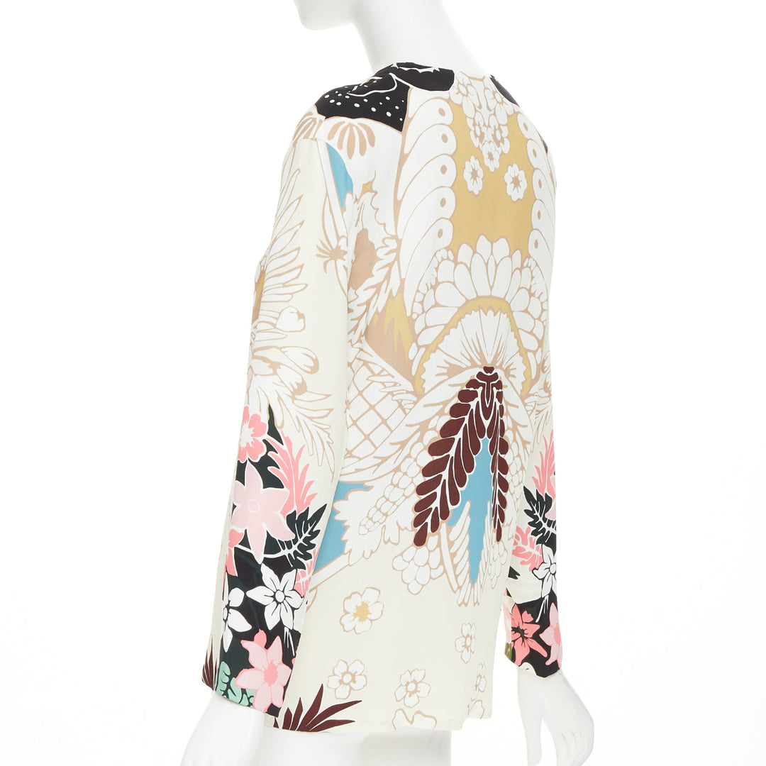 VALENTINO beige floral 18th century tapestry v neck tunic silk blouse IT36 XXS