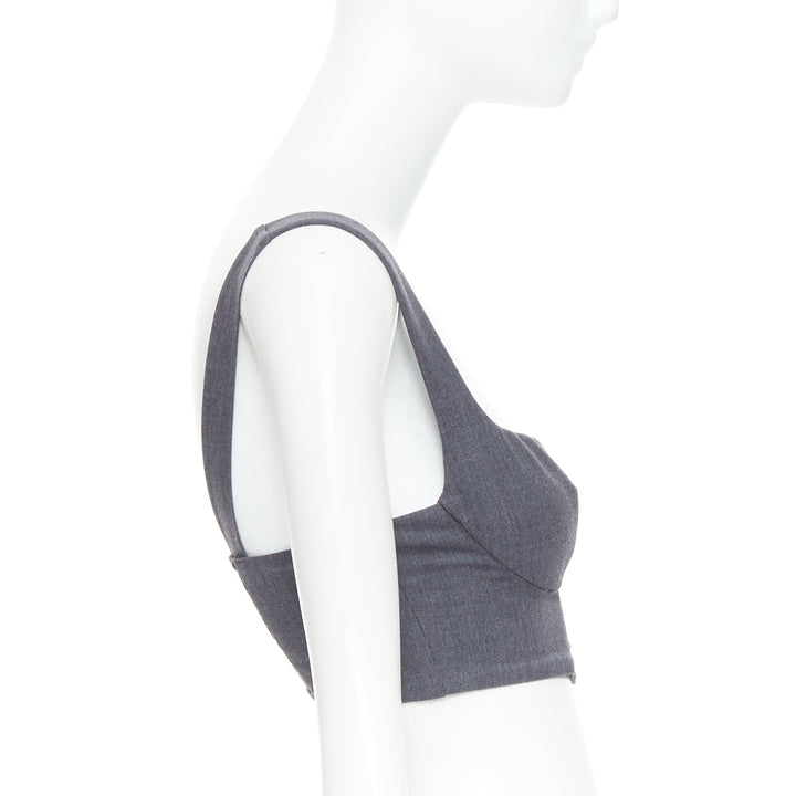 LA PERLA grey virgin wool gold studs cropped bustier top IT36D S