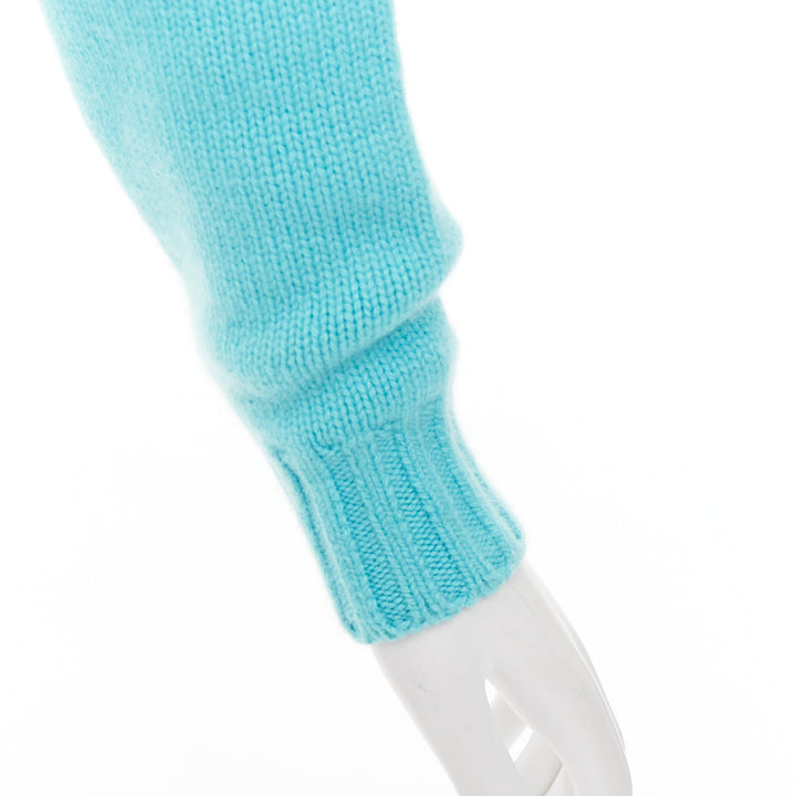 CHANEL 2020 100% cashmere cyan blue CC cursive logo cropped sweater¬† FR36 S