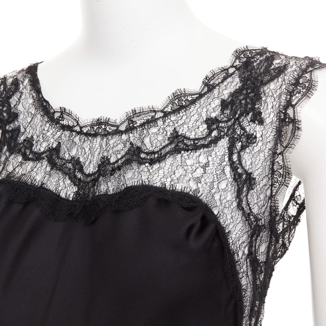 NINA RICCI Vintage black intricate lace trim 100% silk camisole dress FR36 XS