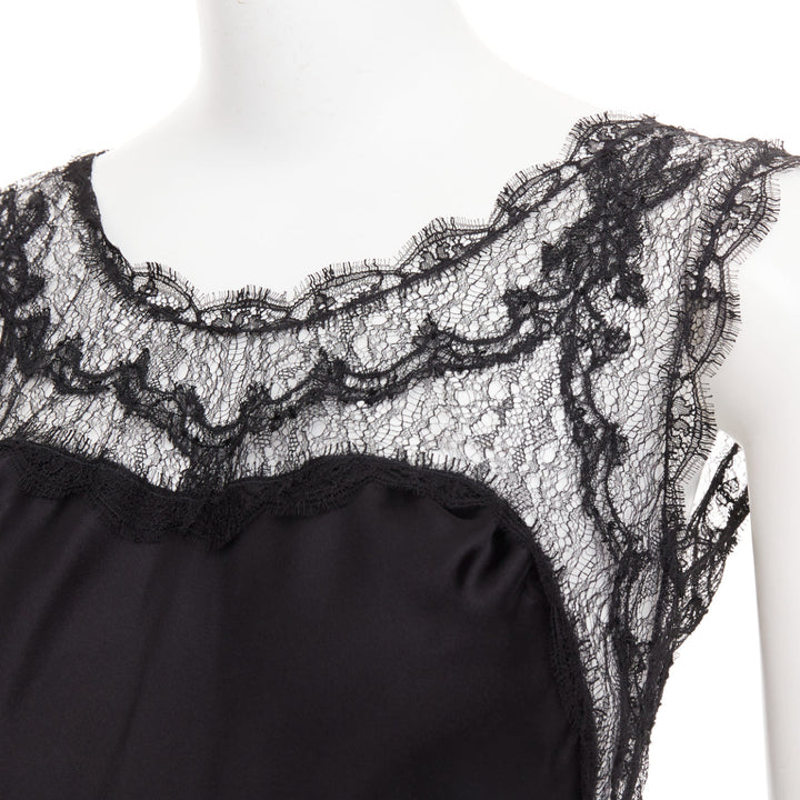 NINA RICCI Vintage black intricate lace trim 100% silk camisole dress FR36 XS