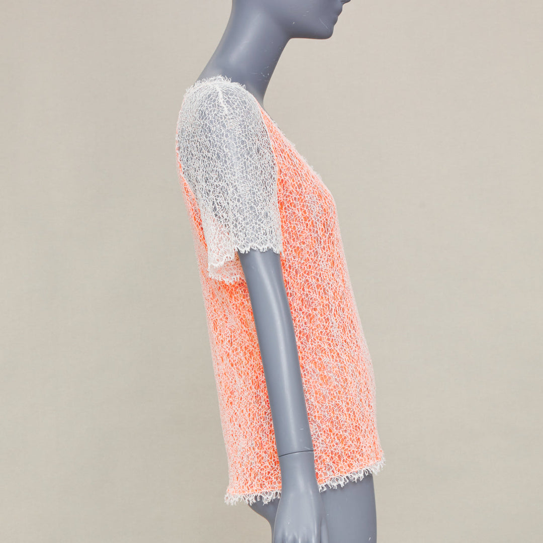 CHANEL 00P sheer orange white cotton lace layered knitwear top FR46 XL