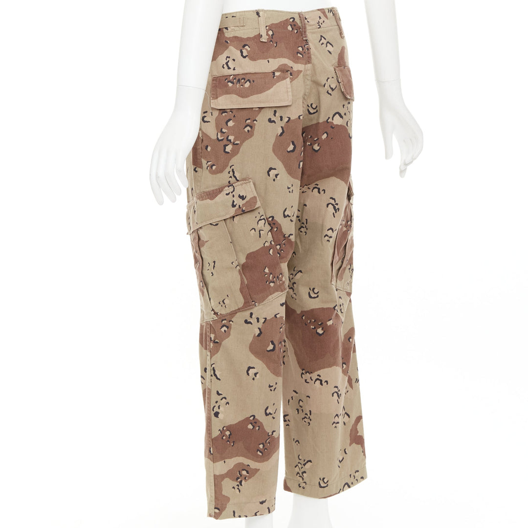 REDONE Desert Camo beige brown cotton blend camouflage cargo cropped pants S