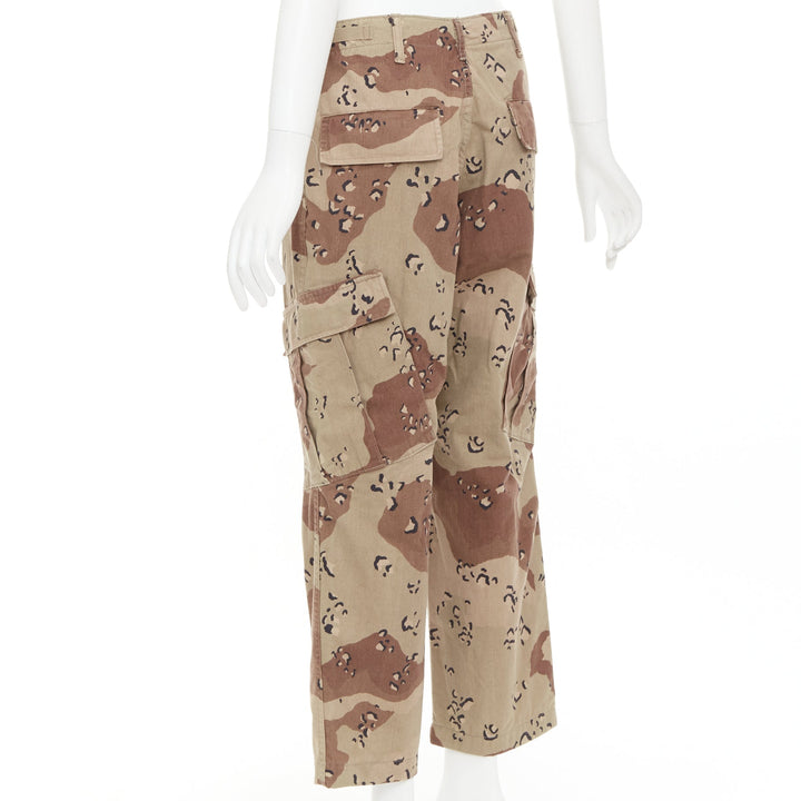 REDONE Desert Camo beige brown cotton blend camouflage cargo cropped pants S