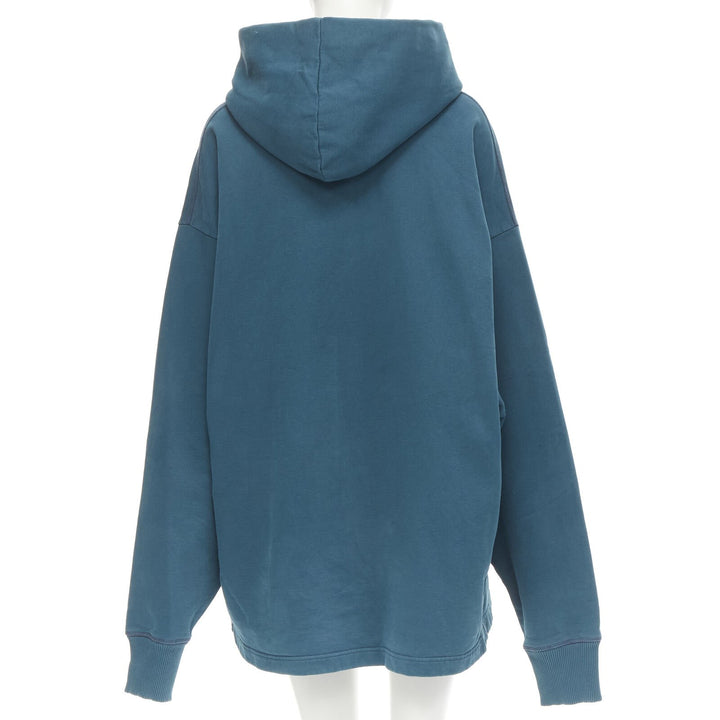 ACNE STUDIOS logo print washed cotton turquoise blue oversized hoodie M