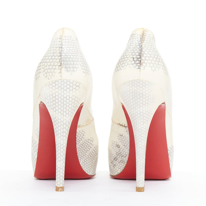 CHRISTIAN LOUBOUTIN Very Prive ivory scaled leather peep platform pumps EU37.5