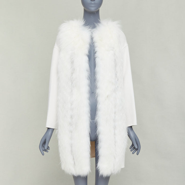 FENDI cream fox fur double faced cashmere long coat IT36 XXS