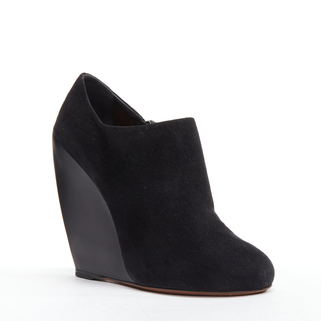 AZZEDINE ALAIA black suede curved wedge round toe ankle bootie EU37