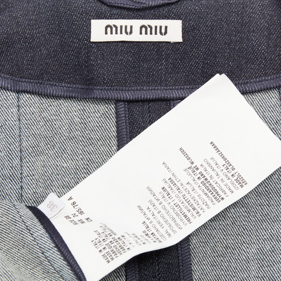 MIU MIU 2014 navy denim red black lambskin inserts pocketed jacket IT38 XS