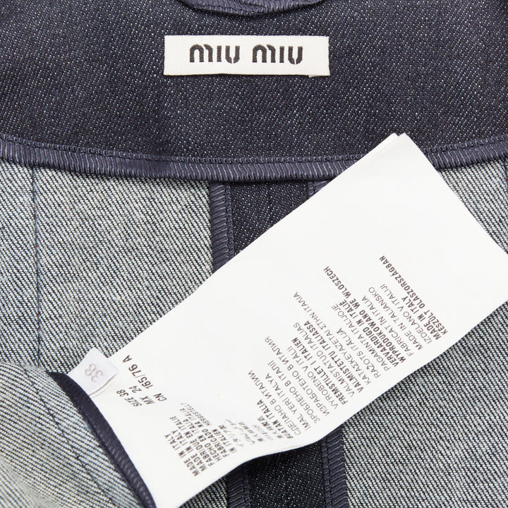 MIU MIU 2014 navy denim red black lambskin inserts pocketed jacket IT38 XS