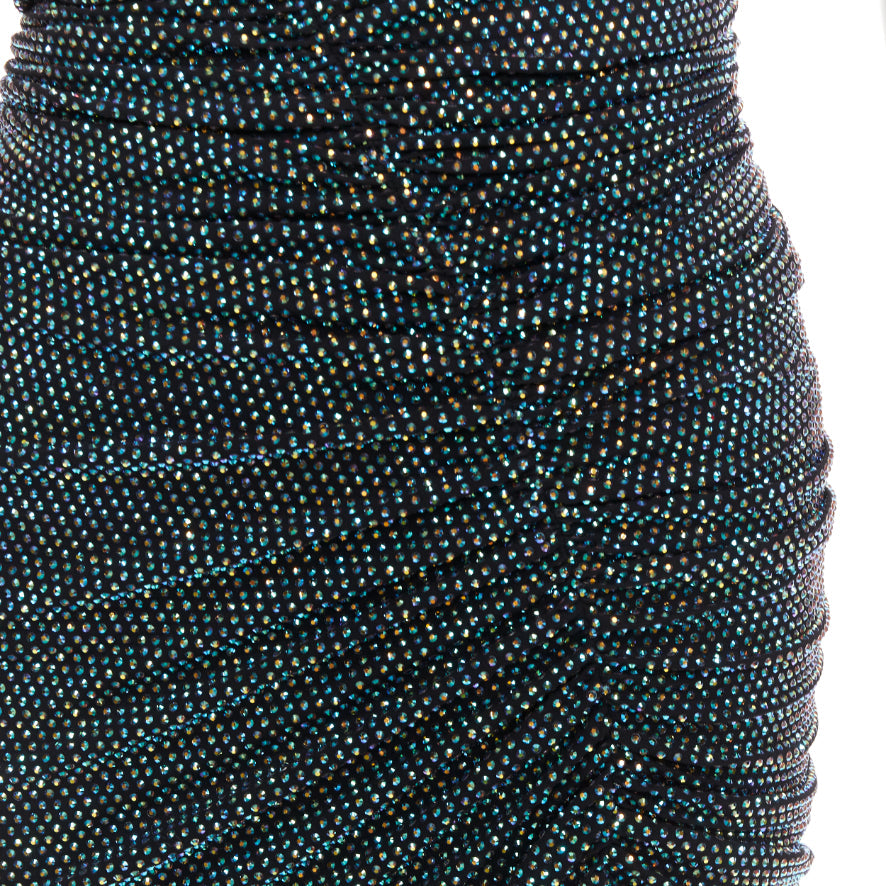 ALEXANDRE VAUTHIER 2021 blue black crystal bustier high slit strapless gown