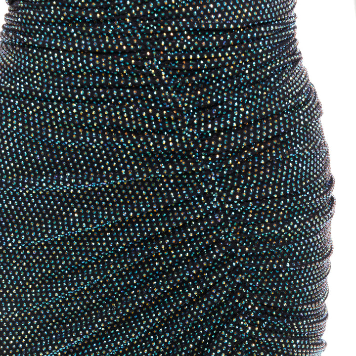 ALEXANDRE VAUTHIER 2021 blue black crystal bustier high slit strapless gown