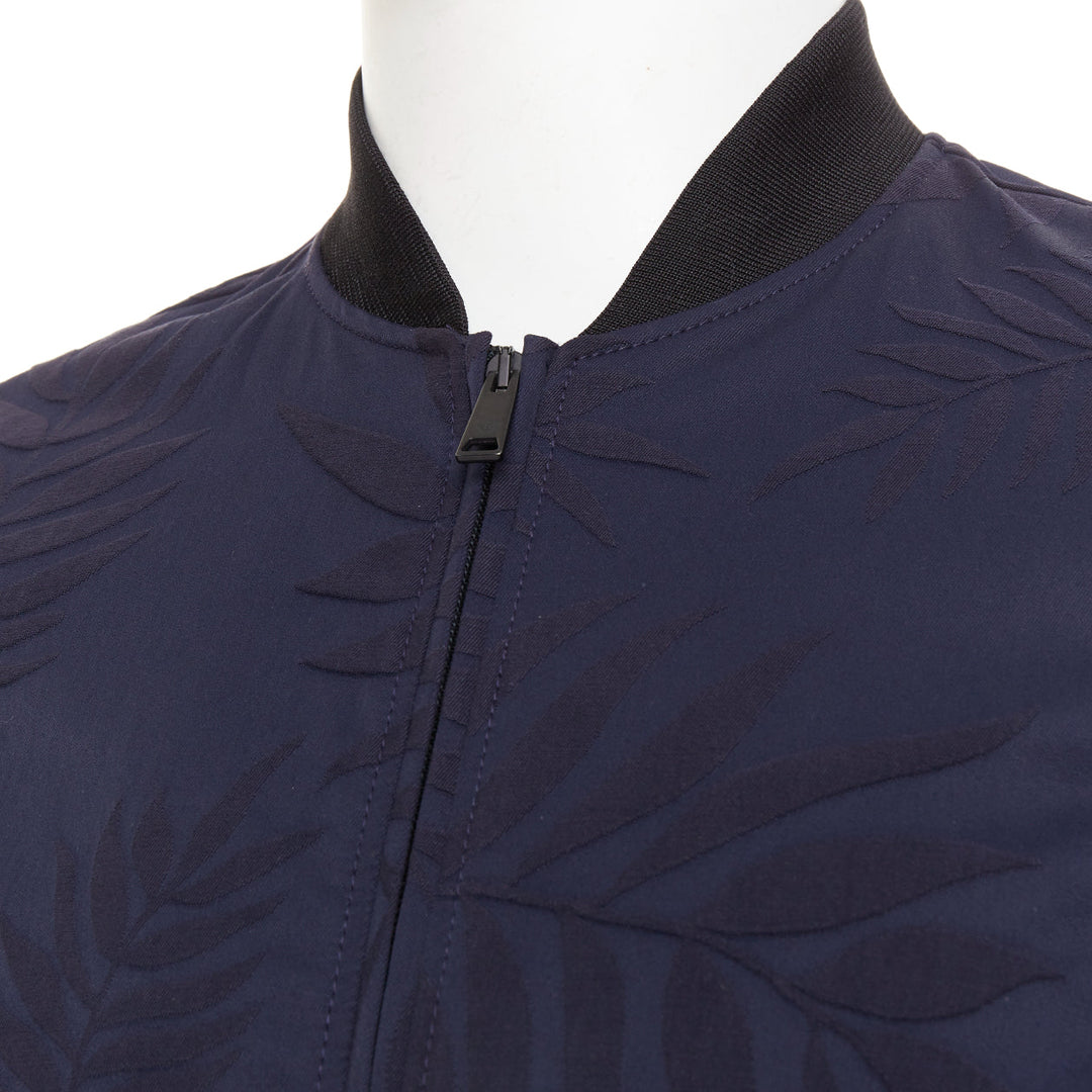 GIORGIO ARMANI navy water repellent Fern leaf jacquard bomber jacket IT46 S