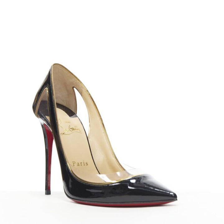 Female mannequin wearing Christian Louboutin Cosmo 554 Black Patent Leather Women Heels in Size EU37.5 | Available at JHROP