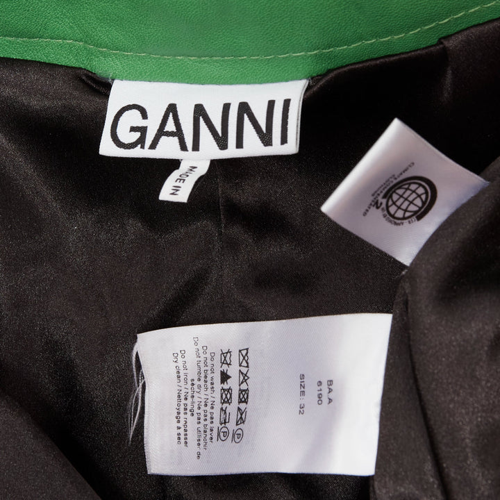 GANNI green lambskin leather high waist flared shorts FR32 XXS