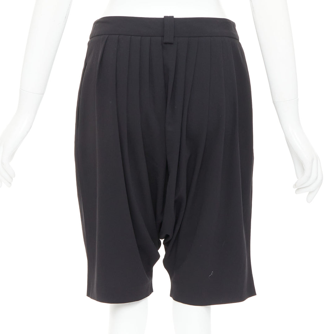 GIVENCHY black pleated front drop crotch harem knee length shorts FR38 M