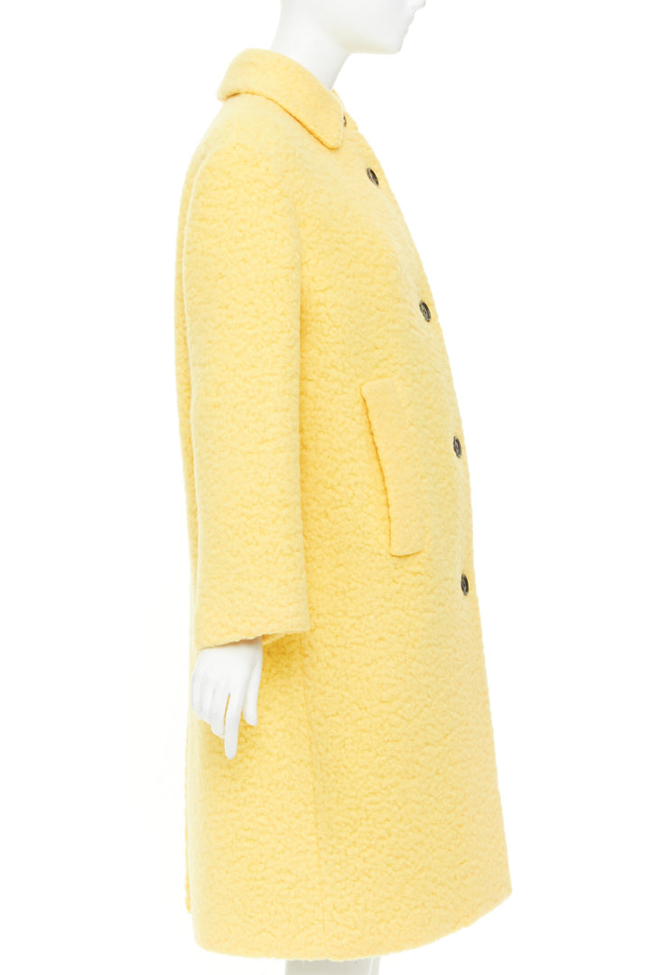 PRADA 2021 Raf Simons Runway pastel yellow wool boucle long oversize coat IT40 S