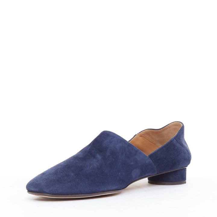 THE ROW Noelle navy suede collapsible heel block heel loafers EU38