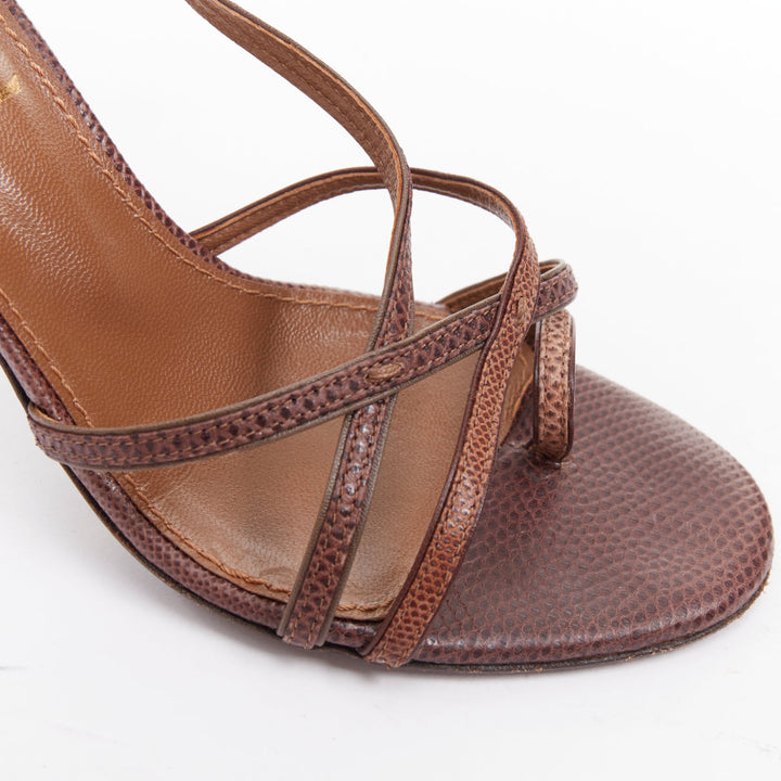 YVES SAINT LAURENT Vintage Karung brown scaled leather strappy sandals EU36