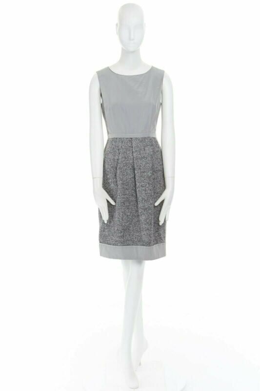 MAX MARA grey polyamide speckle wool skirt sleeveless work dress US8 FR40 M