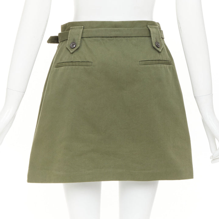 MIU MIU 2019 green cotton gabardine silver logo buckle utility skirt IT38 XS