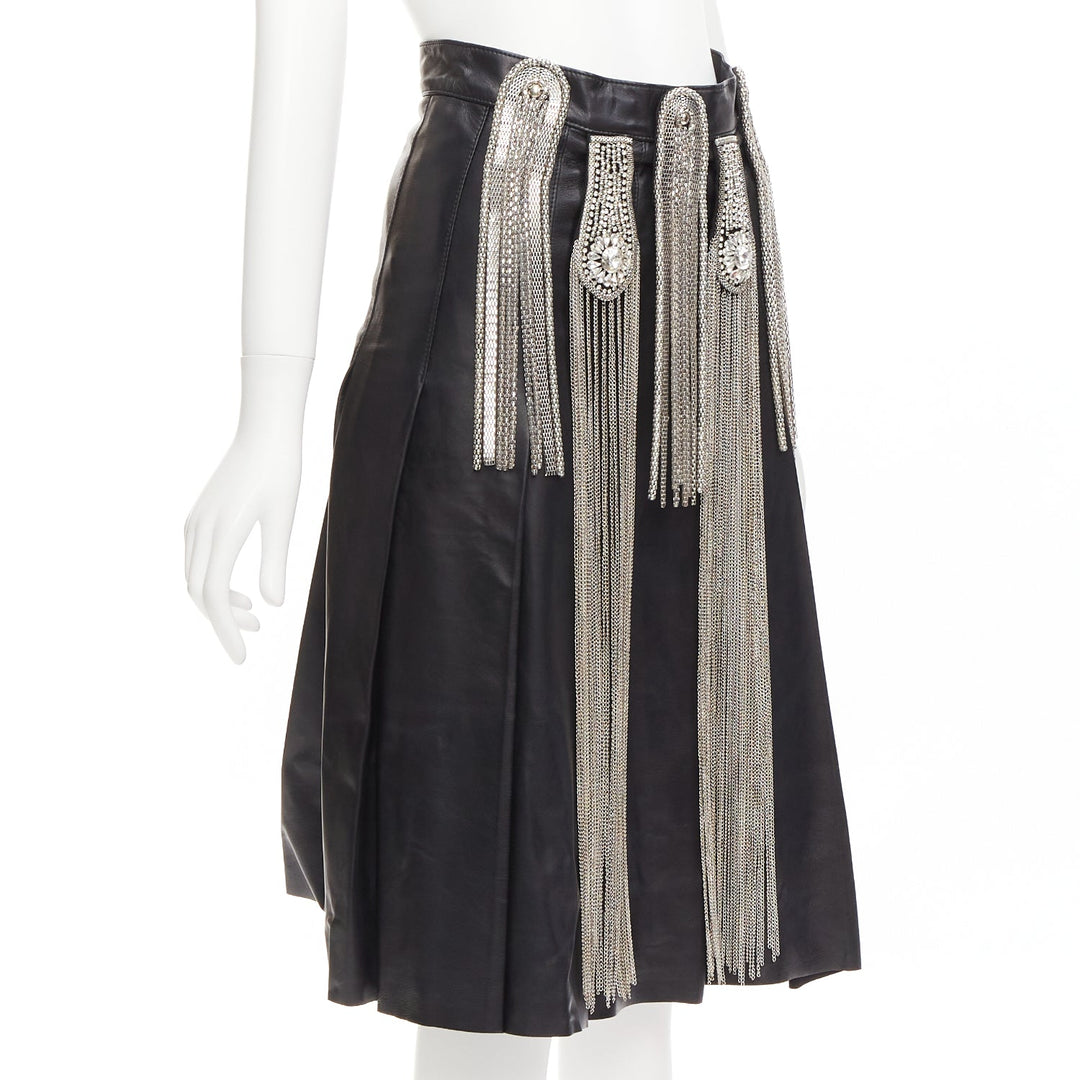 CHRISTOPHER KANE Runway black lambskin leather chain embellished skirt IT40 S