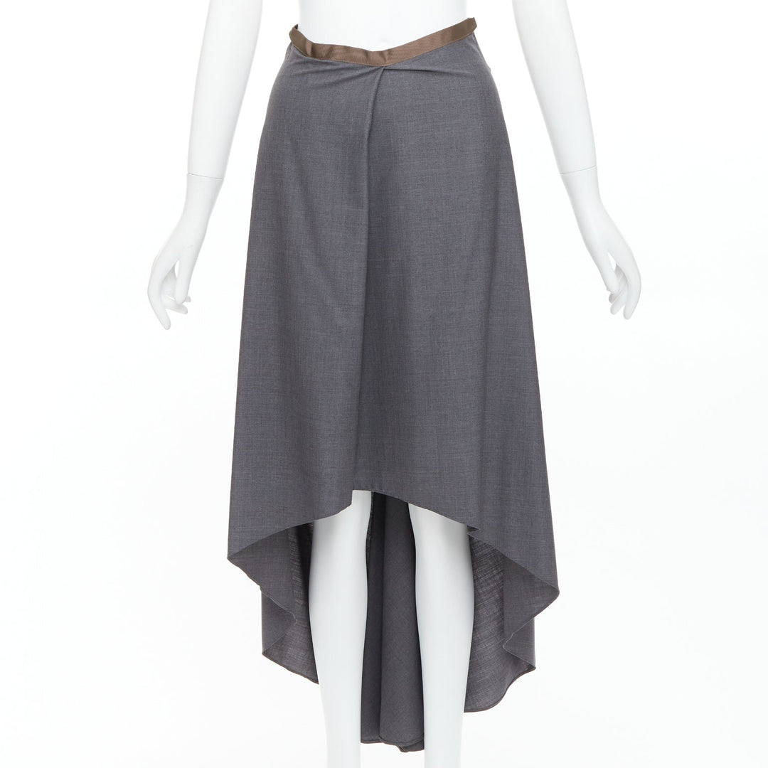 BRUNELLO CUCINELLI grey virgin wool drape high low skirt IT36 XXS