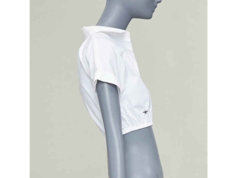 CHRISTIAN DIOR KIDS white cotton blend black bee embroidered crop shirt 12Y XS