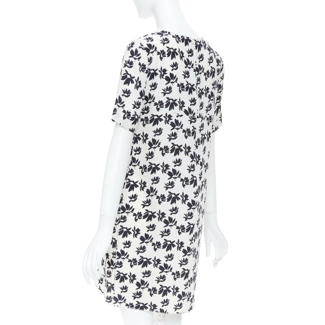 MARNI white black floral print asymmetric panel dress IT42 M