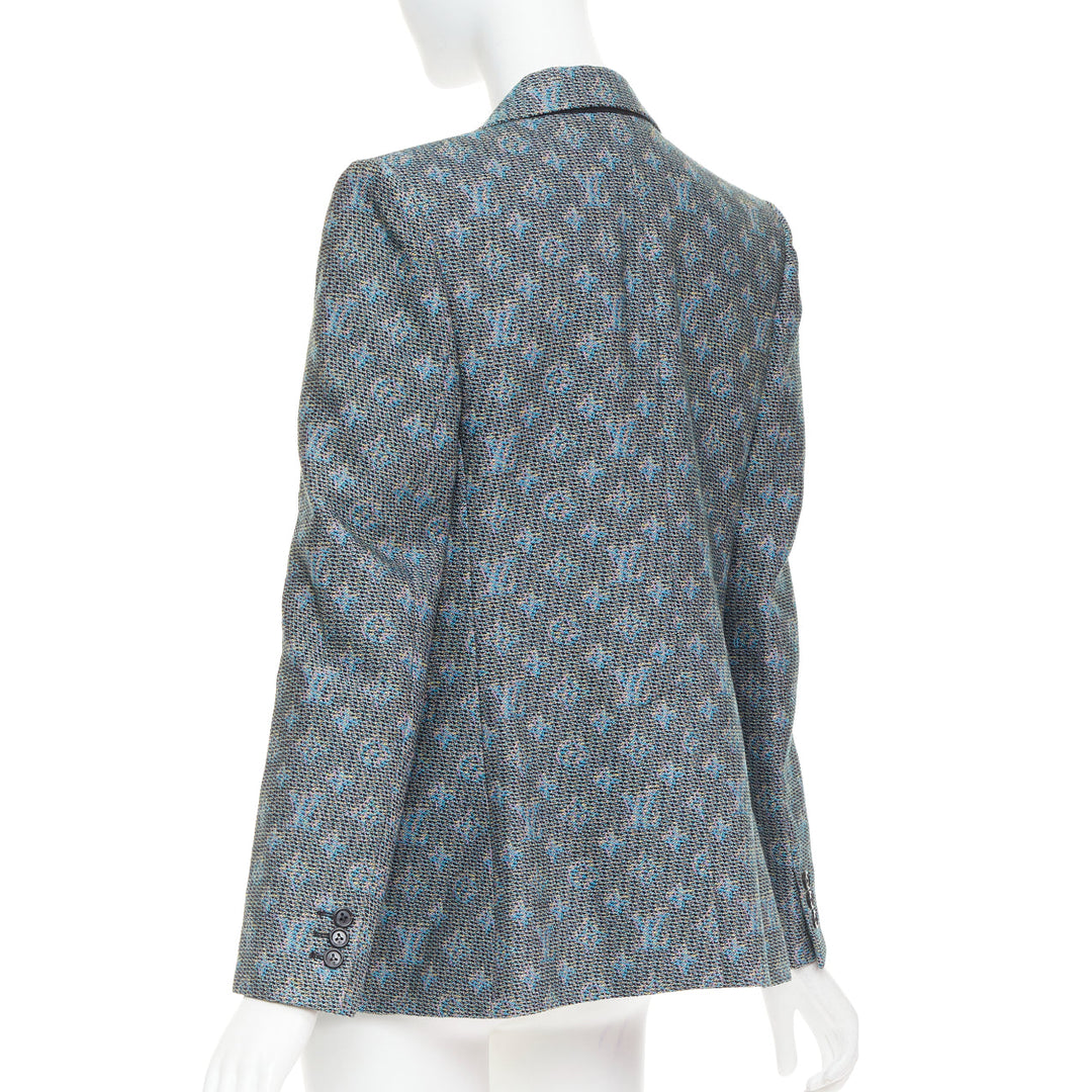 LOUIS VUITTON 2023 blue monogram wool jacquard single breasted blazer FR38 M