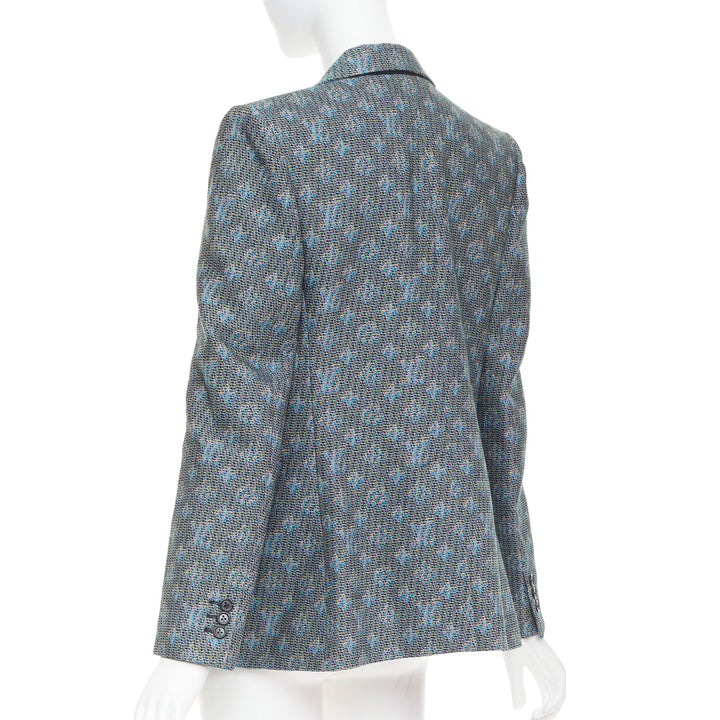 LOUIS VUITTON 2023 blue monogram wool jacquard single breasted blazer FR38 M