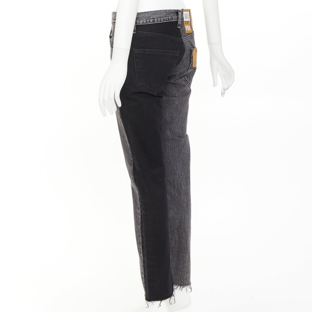 VETEMENTS LEVI'S 2018 black grey brown leather patchwork denim boot jeans 28"/34