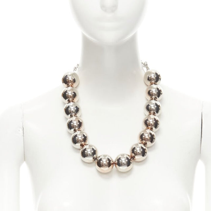 OSCAR DE LA RENTA Bold Beaded single strand silver XL ball statement necklace