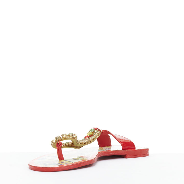 DOLCE GABBANA red colorful crystal embellished majolica sandals EU39