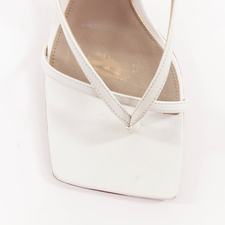 BOTTEGA VENETA Stretch white leather thong ankle strap square toe sandals EU35.5