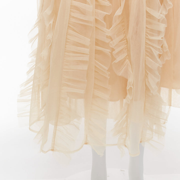 SIMONE ROCHA H&M nude ruffle pleats layered tulle midi skirt FR36 S