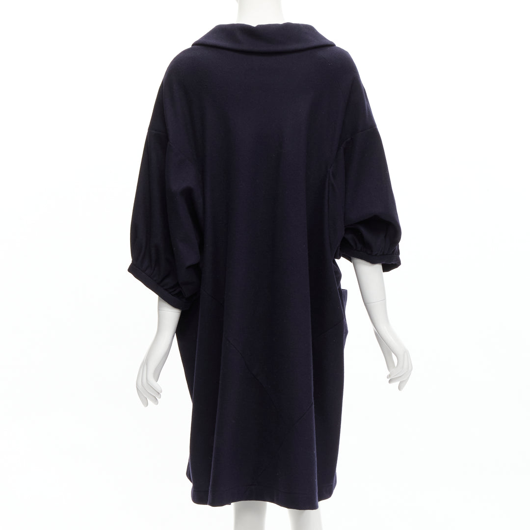 Female mannequin wearing Comme Des Garcons by Rei Kawakubo 2013 Navy Wool Women Casual Dress in Size  S | Available at JHROP