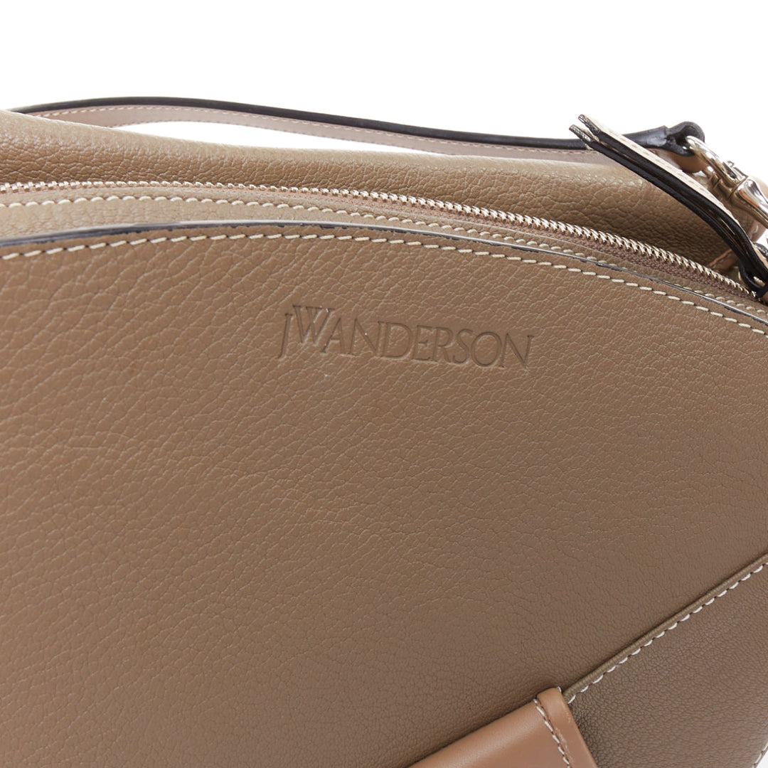 JW ANDERSON Bike taupe leather pocket braided half moon crossbody bag