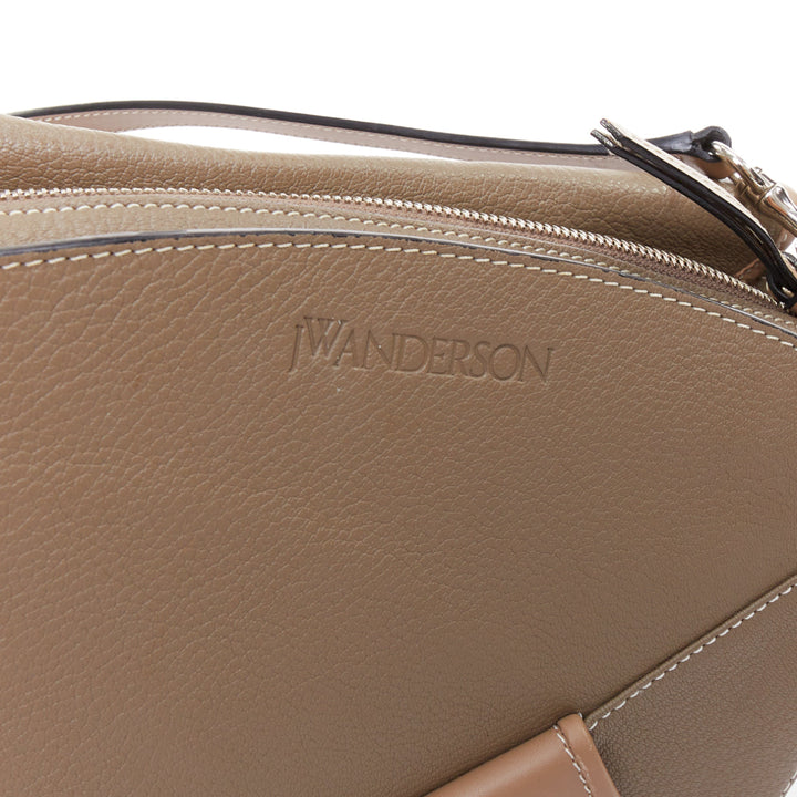 JW ANDERSON Bike taupe leather pocket braided half moon crossbody bag