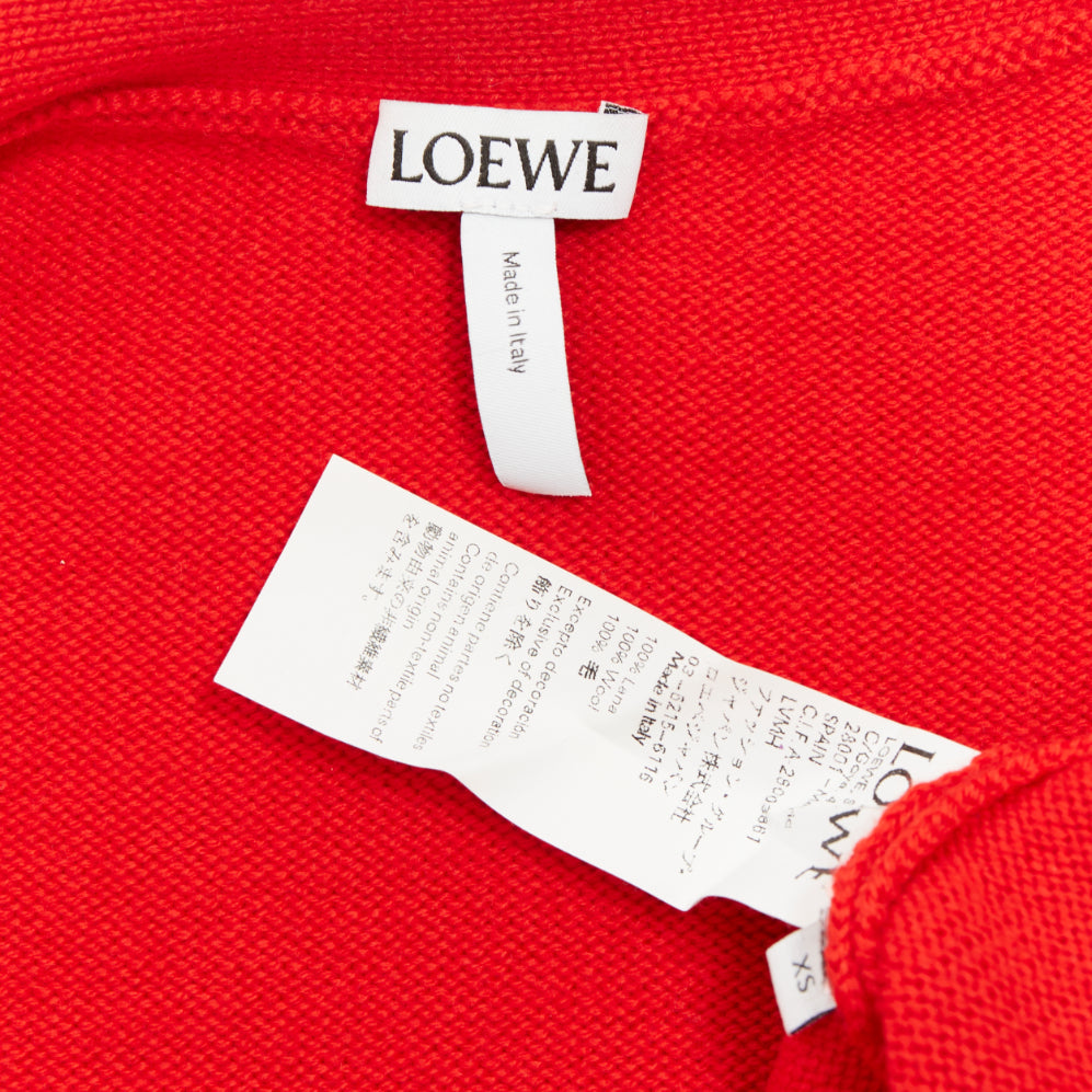 LOEWE 2022 Anagram embroidered orange red wool knit cropped cardigan top IT36 XS