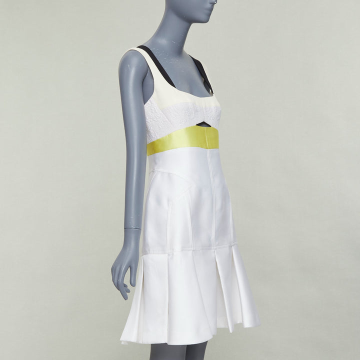 J MENDEL 2014 Runway cream yellow black silk panelled scoop cocktail dress US4 S