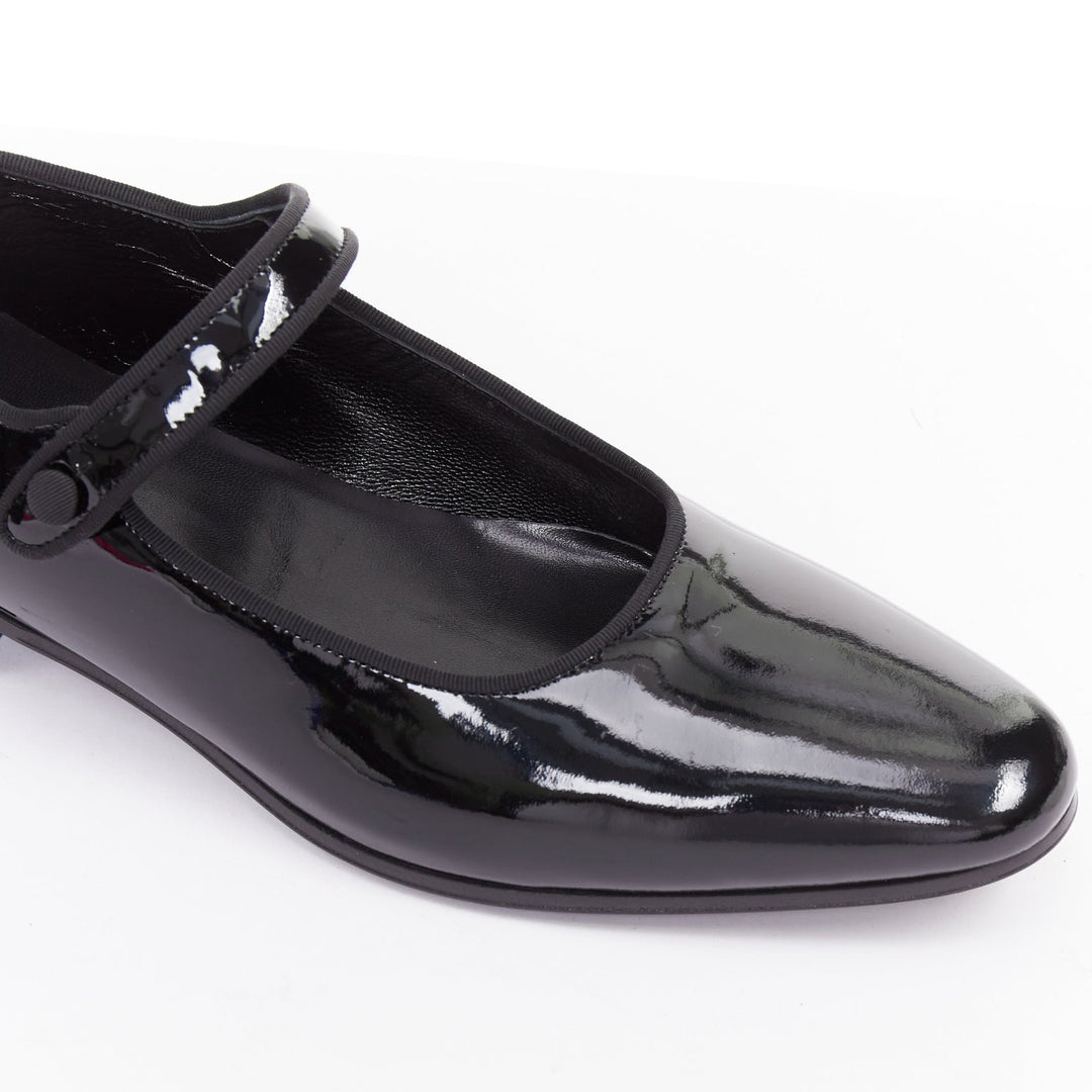 SAINT LAURENT Babies black patent grosgrain trim maryjane flats EU37.5